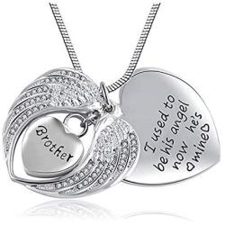 Eternalmemorial Sympathy Cremation Jewelry for Ashes Mom Dad Stainless Steel Keepsake Urn Pendant Necklace I Used to Be His Angel Now Hes Mine + Exquise Box+ Funnel