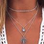 Gemily Boho Layered Tree Pendant Choker Necklace Silver Crystal Neck Chain Gothic Rhinestone Necklaces Jewelry for Women and Girls