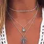 Gemily Boho Layered Tree Pendant Choker Necklace Silver Crystal Neck Chain Gothic Rhinestone Necklaces Jewelry for Women and Girls