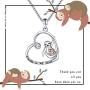 Sterling Silver Sloth Necklace - 925 Mother Daughter Animal Alway in My Heart Pendant Jewelry Gift for Girls Women