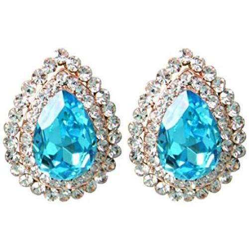 Navachi 18k Gold Plated Drop Double Row White Crystal Pear Zircon Stud Earrings