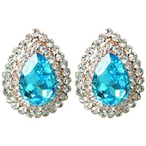 Navachi 18k Gold Plated Drop Double Row White Crystal Pear Zircon Stud Earrings