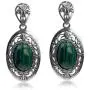 Sterling Silver Imitation Malachite Filigree Oval Earrings Pendant Set Chain 18 Inches