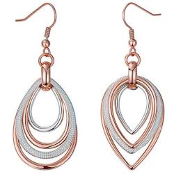 Kemstone Two Tone Rose Gold and Silver Multilayer Dangling Earring for Woman, 2.4 Inches