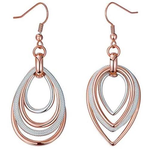 Kemstone Two Tone Rose Gold and Silver Multilayer Dangling Earring for Woman, 2.4 Inches