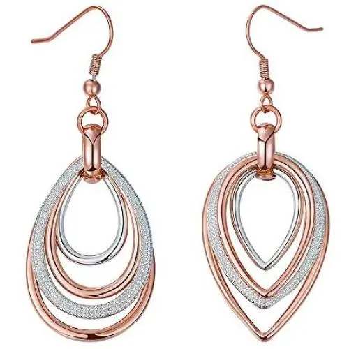 Kemstone Two Tone Rose Gold and Silver Multilayer Dangling Earring for Woman, 2.4 Inches Kemstone Two Tone Rose Gold and Silver Multilayer Dangling Earring for Woman, 2.4 Inches