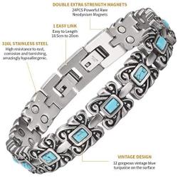 Wollet Jewelry Healthy Antique Style Blue Turquoise Magnetic Bracelets for Women