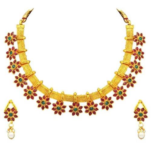 Aheli Bollywood Flower Shape Multicolor Colored Faux Stone Wedding Necklace Earrings Indian Fashion Jewelry Set for Women