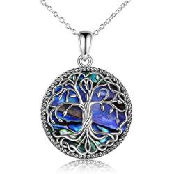 Tree of Life Necklace for Women Sterling Silver Family Tree Alabone Shell/Turquoise Pendant Necklace Celtic Knot Irish Jewelry Gifts for Girls