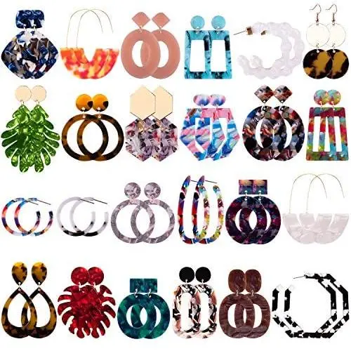 Duufin 24 Pairs Mottled Acrylic Earrings Resin Drop Dangle Earring Hoop Statement Earrings Polygonal Bohemian Fashion Jewelry Earrings for Women Girls Duufin 24 Pairs Mottled Acrylic Earrings Resin Drop Dangle Earring Hoop Statement Earrings Polygonal Bohemian Fashion Jewelry Earrings for Women Girls