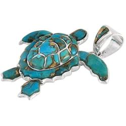 Turquoise Network Turtle Pendant Necklace in Sterling Silver 925 & Genuine Gemstones