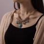 Simsly Vintage Crystal Necklace Gold Turquoise Pendant Necklace Chain Jewelry with Earring for Women and Girls