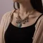 Simsly Vintage Crystal Necklace Gold Turquoise Pendant Necklace Chain Jewelry with Earring for Women and Girls