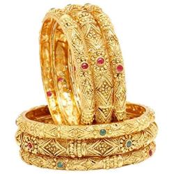 Ratna Creation SANARA Indian Bollywood Ethnic Gold Tone Crystal Stone 6 pc Bangle Bracelet Set Traditional Bangle Set Wedding Costume Jewelry