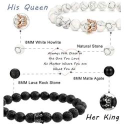 FIBO STEEL 4 Pcs Couples Bracelet for Men Women His & Her Stainless Steel Chain Crown Queen 8mm Beads Bracelets ?- (C:4 pcs a Set)