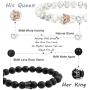 FIBO STEEL 4 Pcs Couples Bracelet for Men Women His & Her Stainless Steel Chain Crown Queen 8mm Beads Bracelets ?- (C:4 pcs a Set)