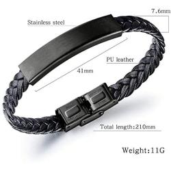 Kooer Classic Personalized Leather Braided Rope Bracelet Custom Engraved Bangle Unisex Gift