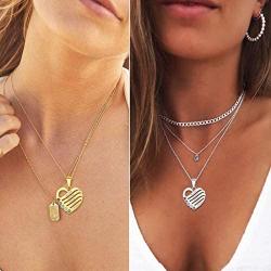 U7 Custom Name Necklace Heart Pendant with 1-5 Names and Birthstone 925 Sterling Silver 18K Gold Plated Personalized Name Plate Birth Stone Necklaces BFF Family Necklace