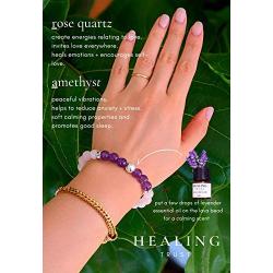 Healing Trust Amethyst Crystal Rose Quartz Bracelet for Women Lava Rock Aromatherapy Diffuser Bracelet with Lavender Essential Oil, Love Chakra Peace Happy Br