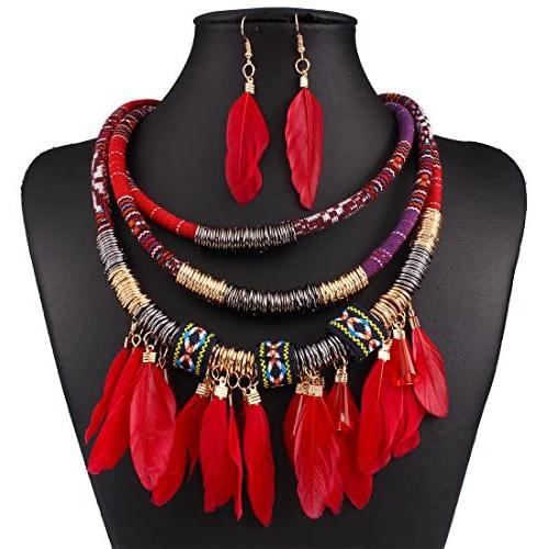XY Fancy Feather Pendant Multi Layers Tribal Bib Necklace Statement Earring Jewelry Set XY Fancy Feather Pendant Multi Layers Tribal Bib Necklace Statement Earring Jewelry Set