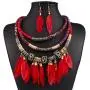 XY Fancy Feather Pendant Multi Layers Tribal Bib Necklace Statement Earring Jewelry Set