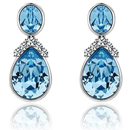 Swarovski Crystal Teardrop Dangle Earrings for Women 14K Gold Plated Hypoallergenic Drop Stud Earrings