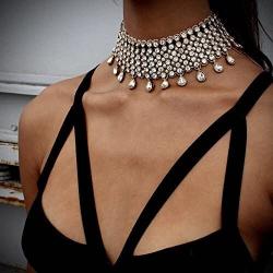 Crystal Necklace Tassel Drop Dangling Choker Sparkling Silver Gold Color Neck Chain Rhinestone Necklaces Charm Fashion Jewelry Accessory for Women and Girls