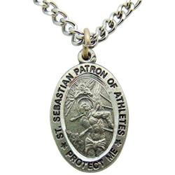 Saint Sebastian Pewter Medal 3/4 Inch Long with Stainless Steel Chain Boxed