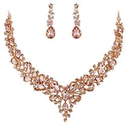BriLove Womens Wedding Bridal Austrian Crystal Teardrop Cluster Statement Necklace Dangle Earrings Jewelry Set