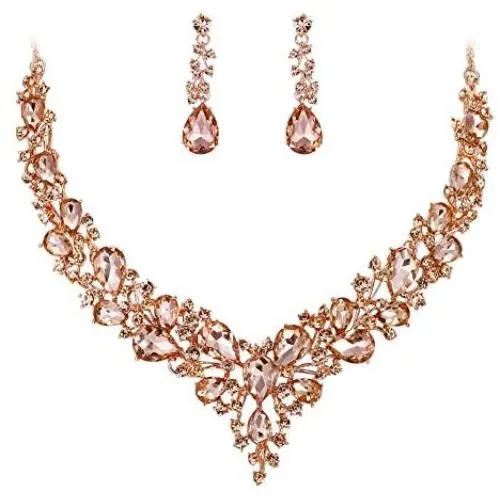 BriLove Womens Wedding Bridal Austrian Crystal Teardrop Cluster Statement Necklace Dangle Earrings Jewelry Set BriLove Womens Wedding Bridal Austrian Crystal Teardrop Cluster Statement Necklace Dangle Earrings Jewelry Set