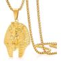 ROWIN&CO 18K Gold Plated Stainless Steel Lion Pendant Necklace Hip Hop Jewelry Personalized Egyptian Pharaoh King Costume Chain Pendant Gifts for Men, with 24'' Chain