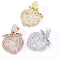 Moca Jewelry Iced Out Colored Peach Pendant 18K Gold Plated Bling CZ Simulated Diamond Hip Hop Necklace for Men Women