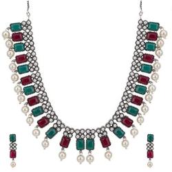 Efulgenz Boho Vintage Antique Ethnic Gypsy Indian Oxidized Silver Crystal Cubic Zirconia Bridal Necklace Earrings Jewelry Set
