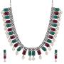 Efulgenz Boho Vintage Antique Ethnic Gypsy Indian Oxidized Silver Crystal Cubic Zirconia Bridal Necklace Earrings Jewelry Set
