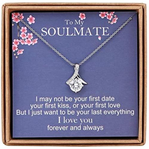 Soulmate Gifts Womens Jewelry - to My Soulmate Necklace for Girlfriend, to My Future Wife Necklace, Necklaces for Wife from Husband Valentines Day Christmas Birthday Gifts with Message Card & Gift Box