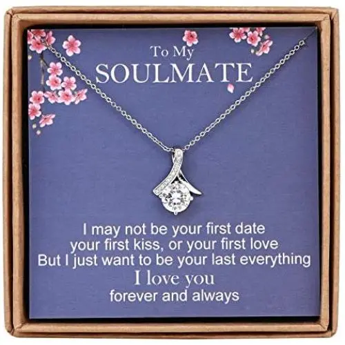 Soulmate Gifts Womens Jewelry - to My Soulmate Necklace for Girlfriend, to My Future Wife Necklace, Necklaces for Wife from Husband Valentines Day Christmas Birthday Gifts with Message Card & Gift Box