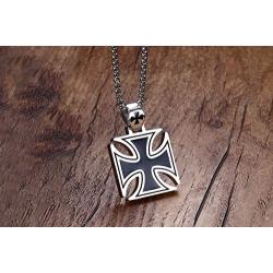 NattapholMens Necklace Stainless Steel Vintage Knights Templar Iron Cross Pendant Necklace for Men Biker Maltese Cross Jewelry
