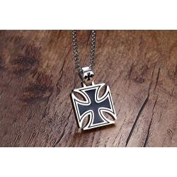 NattapholMens Necklace Stainless Steel Vintage Knights Templar Iron Cross Pendant Necklace for Men Biker Maltese Cross Jewelry