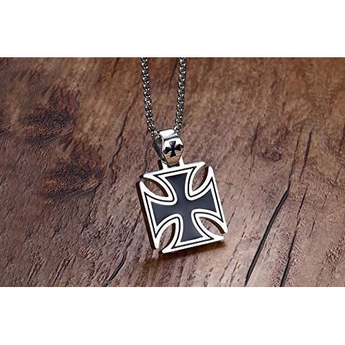 NattapholMens Necklace Stainless Steel Vintage Knights Templar Iron Cross Pendant Necklace for Men Biker Maltese Cross Jewelry