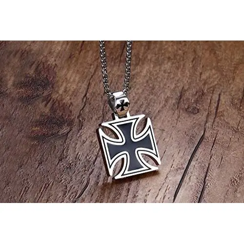 NattapholMens Necklace Stainless Steel Vintage Knights Templar Iron Cross Pendant Necklace for Men Biker Maltese Cross Jewelry NattapholMens Necklace Stainless Steel Vintage Knights Templar Iron Cross Pendant Necklace for Men Biker Maltese Cross Jewelry