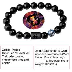 Twelve Constellations Zodiac Signs Beaded Bracelet 8mm Natural Black Onyx Stone Constellation Bracelet Horoscope Elastic Beaded Bracelets for Women Men Teens Girls Boys Friendship Jewelry Gift