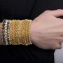 Steve Madden Yellow Gold Tone and Black Rhinestone Stretch Bangle Bracelet Set For Women, One Size (SMB488501GD)