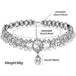 Fashion Womens Pearl Collar Crystal Diamond Chunky Choker Pendant Bib Necklace