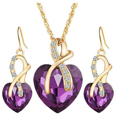 Gift! Gold Plated Jewelry Sets For Women Crystal Heart Necklace Earrings Jewellery Set Bridal Wedding Accessories
