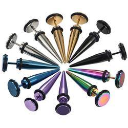 Aroncent 12PCS Mens Stainless Steel Taper Fake Cheater Illusion Ear Plug Earrings Piercing Jewelry