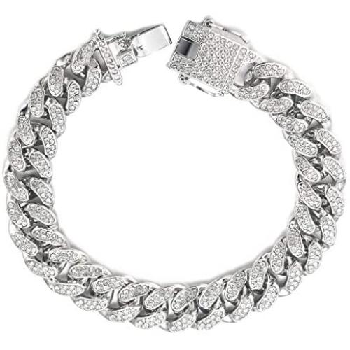 Halukakah Diamond Cuban Link Chain for Women Girl 13.5MM 18k Real Gold Plated/Platinum White Gold Finish Iced Out Choker Necklace Bracelet,Full Cz Diamond Cut Prong Set,with Giftbox