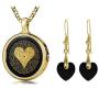 I Love You Necklace 24k Gold Inscribed in 120 Languages in Miniature Text on Round Black Onyx Gemstone Pendant and Black Crystal Heart Drop Earrings Jewelry Set for Women, 18'' Rolo Chain