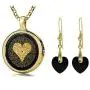I Love You Necklace 24k Gold Inscribed in 120 Languages in Miniature Text on Round Black Onyx Gemstone Pendant and Black Crystal Heart Drop Earrings Jewelry Set for Women, 18'' Rolo Chain