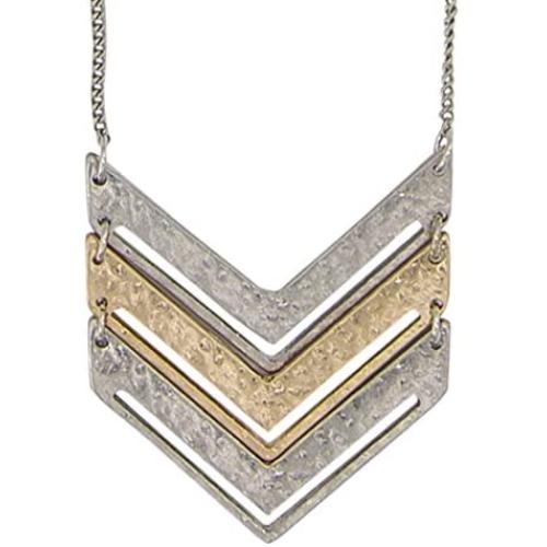 SPUNKYsoul New! Chevron Mid-Length Necklace Gold and Silver 2 Toned Collection