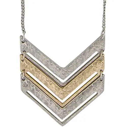 SPUNKYsoul New! Chevron Mid-Length Necklace Gold and Silver 2 Toned Collection